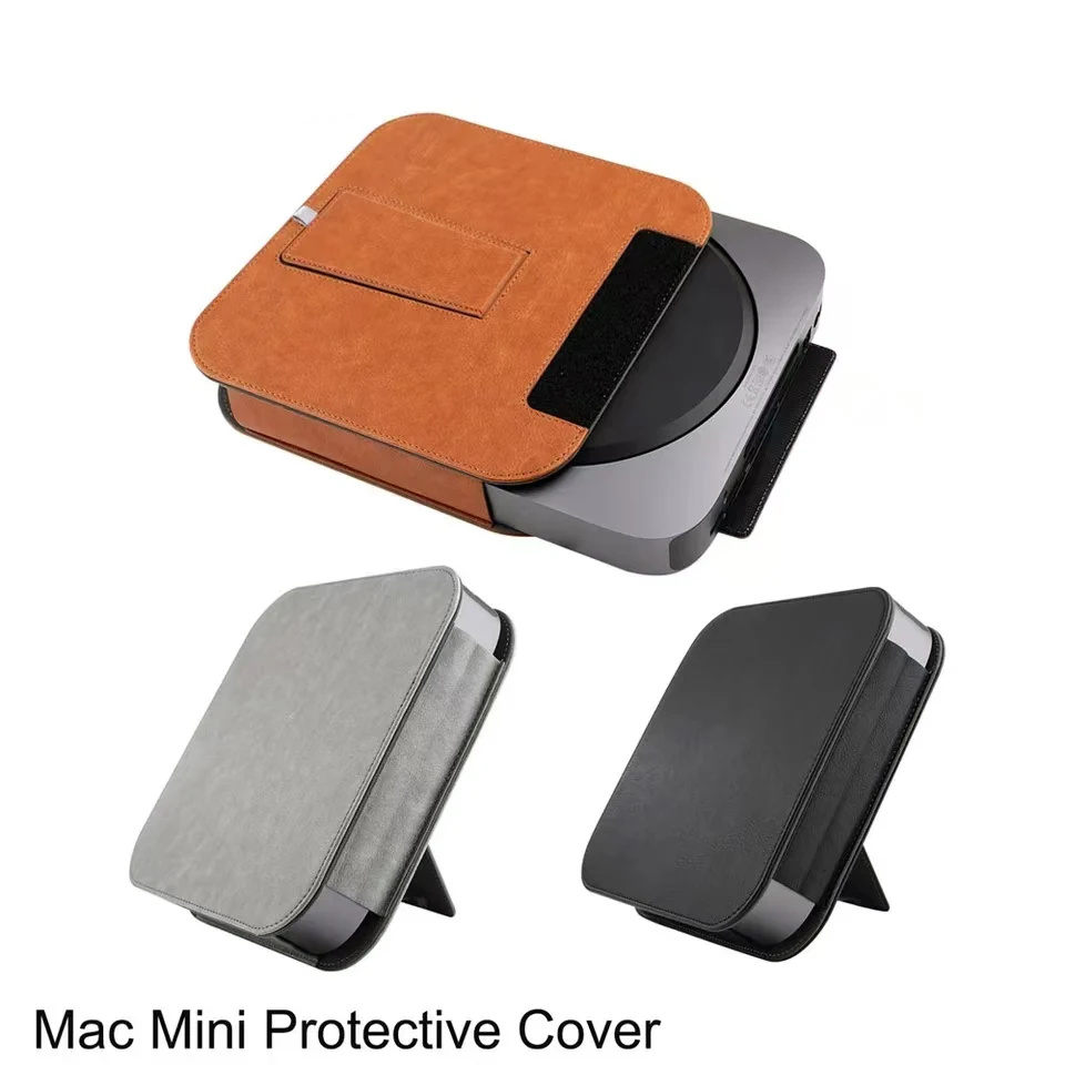 Protective Cover Case For Apple Mac mini case M1 M2 pro stand PU Leather Shin Sleeve Shockproof Stand Holder Bracket Storage Bag