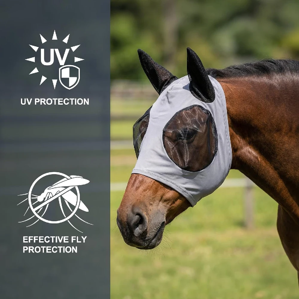 1PC Horse Fly Mask with Ears,UV Protection Elastic Breathable Comfort Mesh Mask for Adult Horses, Summer Insect Protective Cover view 3