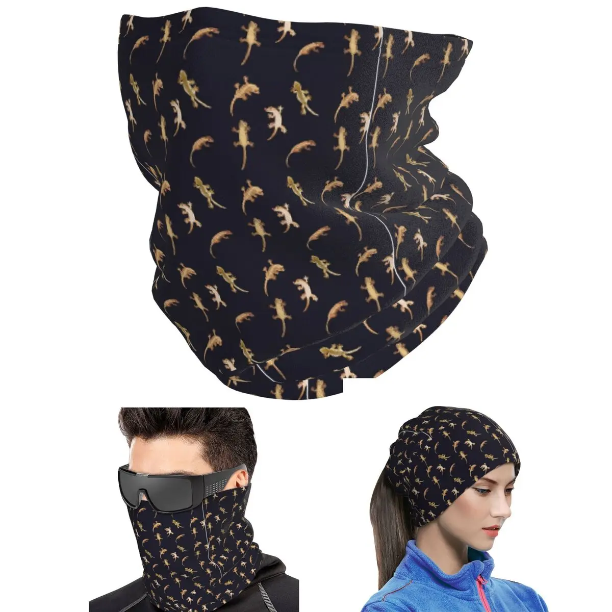 Cute Little Crested Geckos Bandana Neck Cover Printed Mask Scarf Hiking Fishing Cycling Scarf For Men Women Adult Windproof