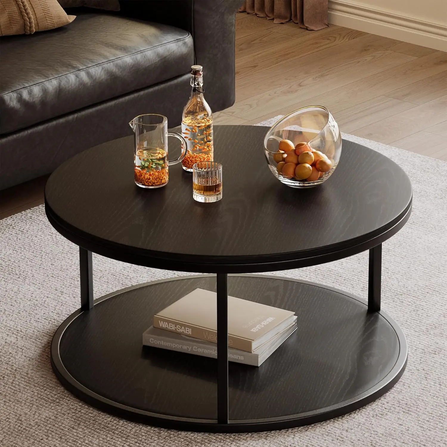 

36in 2-Tier Round Coffee Table with Storage for Living Room Small Space, Customized