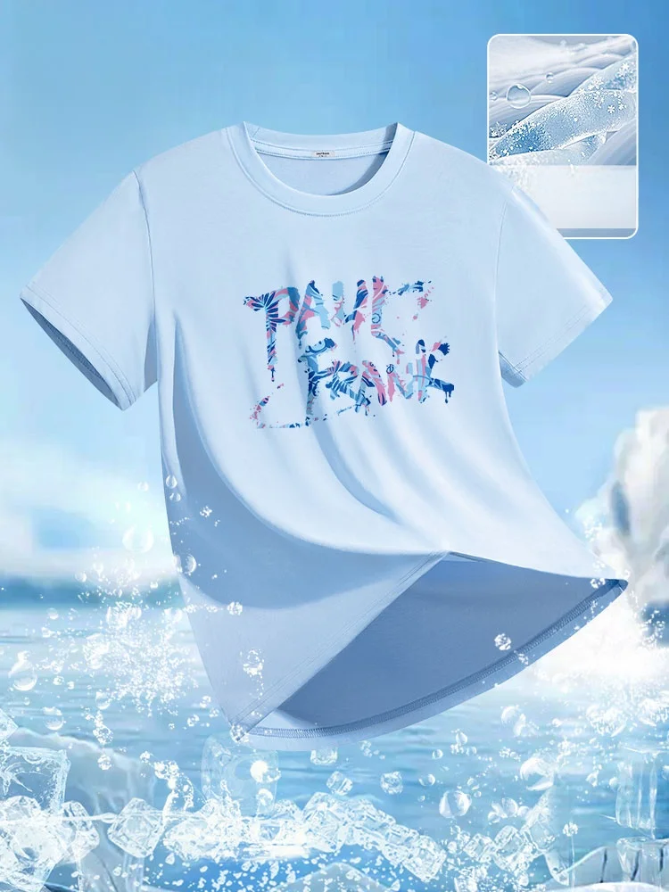 

Ice Silk ort Sve T-irt for Men Casual Summer Sportswear Cool Feeling Loose Fit round Ne Teenager Faion