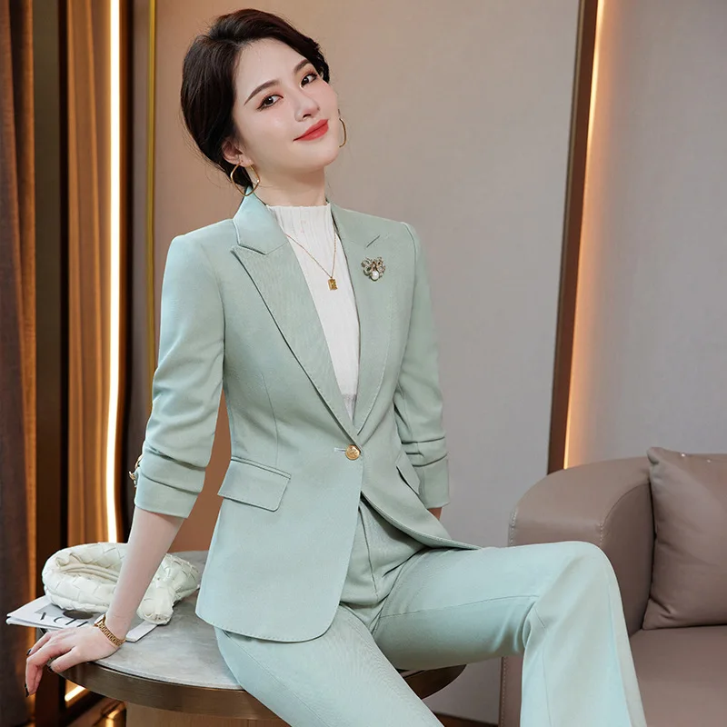 

Formal Women Business Suits with Pants and Jackets Coat Autumn Winter Office Work Professional Pantsuits Trousers Set Blazers