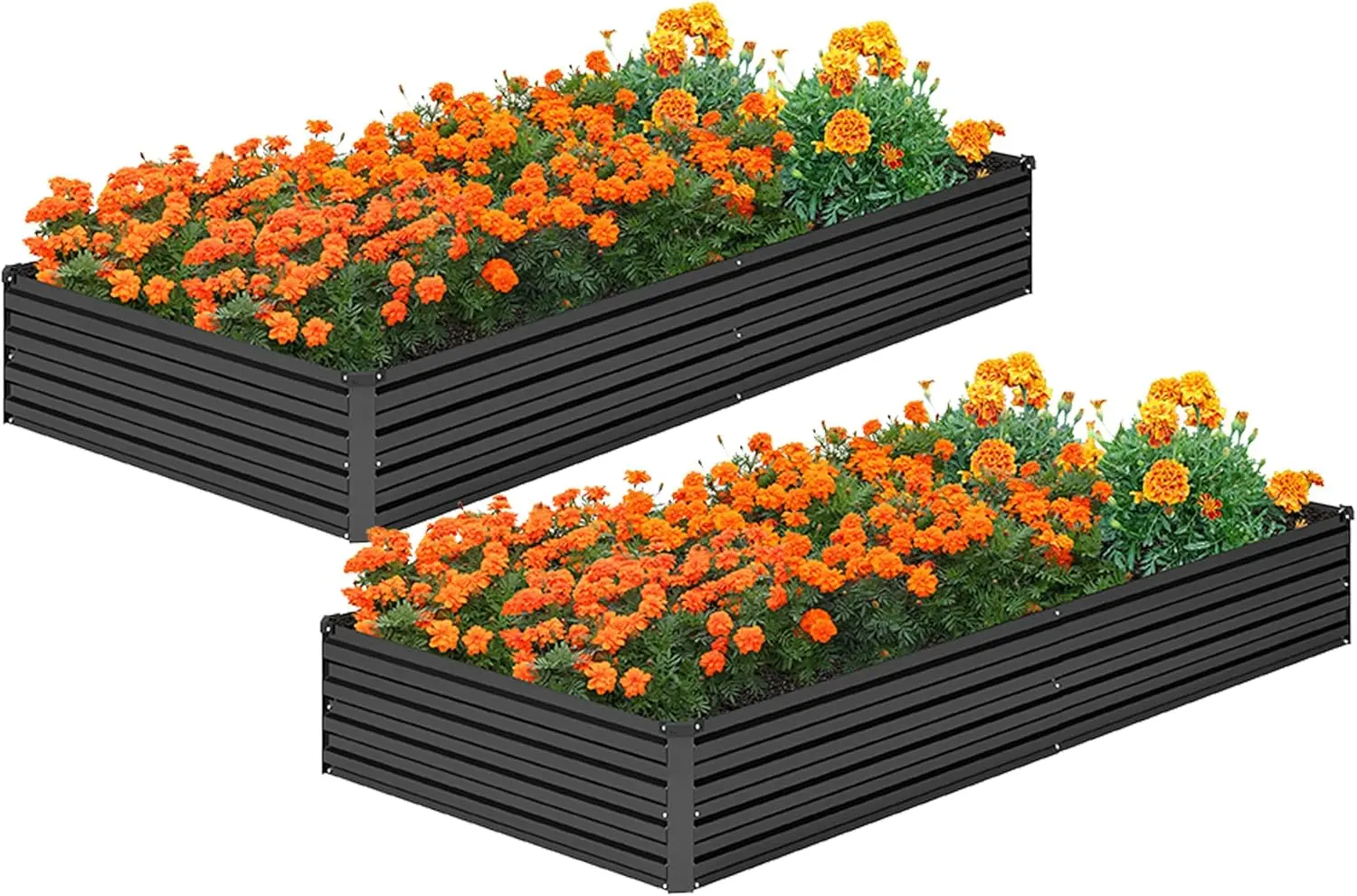 Outdoor Gardening Galvanized Planter, Black, Rectangle and 2pcs Set
