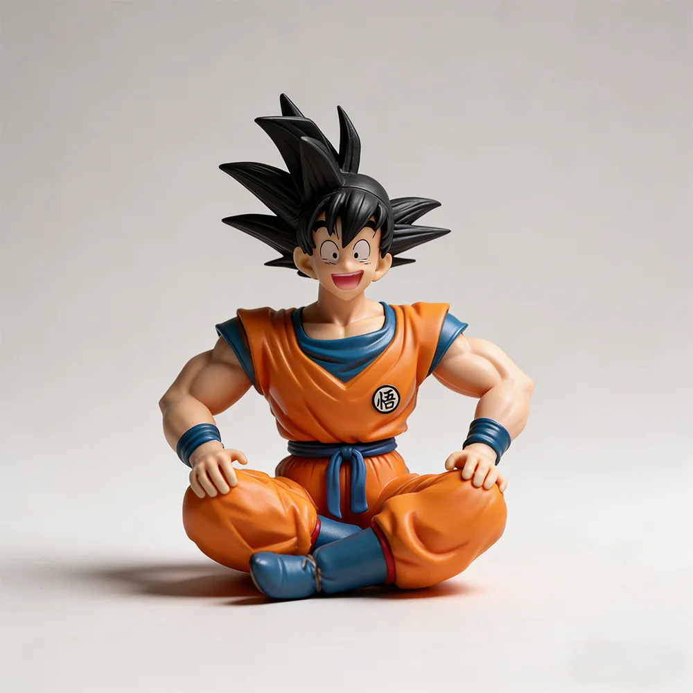 Figura de acción de Dragon Ball Son Goku sentado, traje naranja, PVC, 11 cm, decoración de escritorio, regalo coleccionable para fanáticos del anime, en stock.
