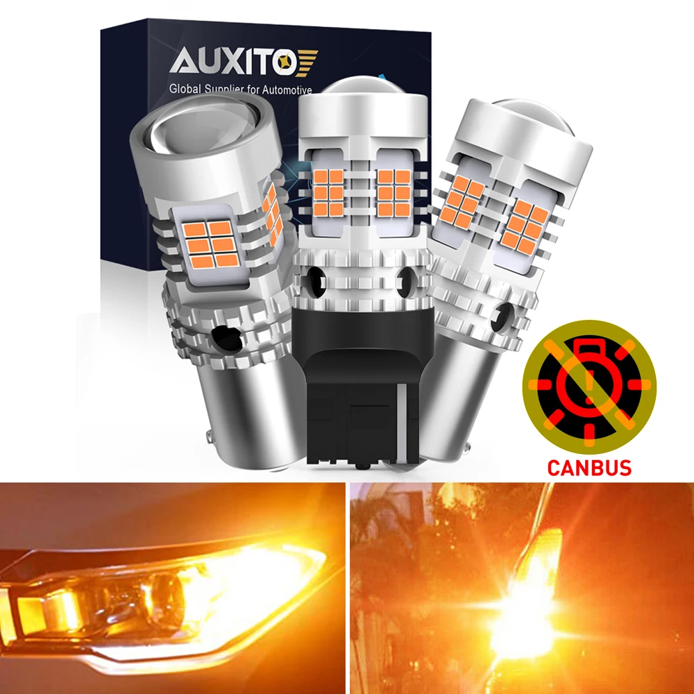AUXITO 2Pcs WY21W LED Canbus No Hyper Flash Amber Yellow T20 W21W 7440 1156 BA15S P21W BAU15S PY21W LED Bulbs Turn Signal Lights
