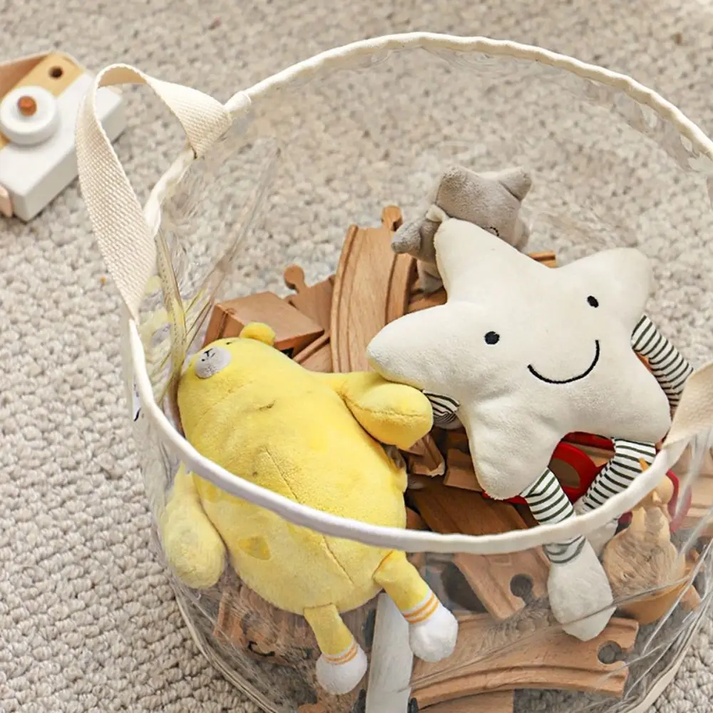 Large Capacity Transparent Storage Basket Folding Waterproof Plush Toys Storage Bucket Household PVC Doll Storage Basket