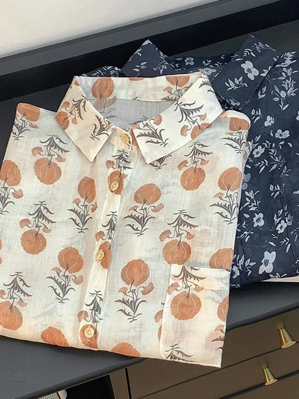 

Свободный хлопковый льняной топ с принтом irt ort Sve Thin Sle, летний топ для молодых женщин, небольшой размер, художественный отложной C...