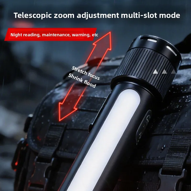 New Aluminum Alloy Outdoor High Power LED Flashlight USB Rechargeable Telescopic Zoom Focus Long Range with Power Bank