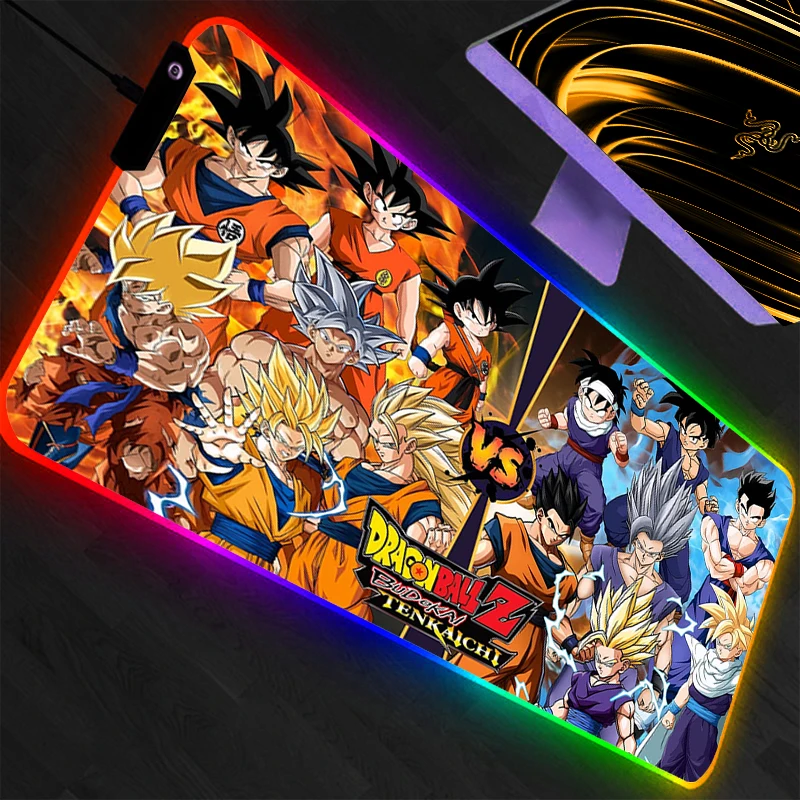 

Коврик для мыши RGB Dragon Ball, большой, для геймеров, расширенный, для компьютера, с LED-подсветкой, настольный коврик, резиновый, с подсветкой, для клавиатуры