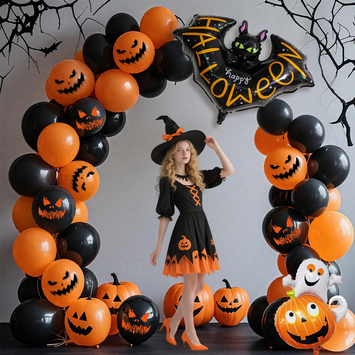 

69pcs Halloween Holiday New Set Party Atmosphere Decoration Supplies Aluminum Film Latex Balloon Chain Combination Set