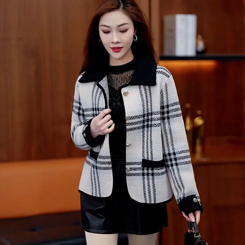 

Plaid Jacket Woman 2025 Spring Autumn New Woolen Coat Female Short Fashion Outerwear Western-Style Thick Top Ladies Overcoat