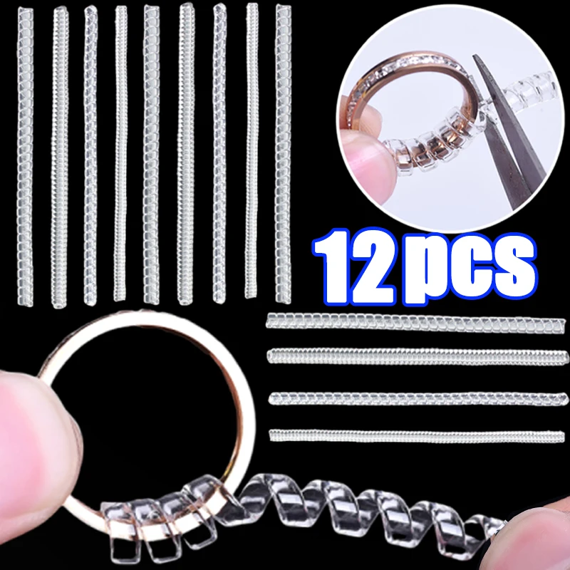 

12pcs/Set Ring Size Reducer Tools Spiral Spring Based Rings Adjust Invisible Transparent Tightener Resizing Tool Jewelry Guard