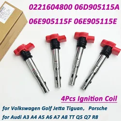 New 4Pcs Red Ignition Coil 0221604800 06E905115E for VW Audi A4 A5 TT Q5 R8 2.0TFSI/2.0TSI A3/GOLF 5/LEON 06D905115G 06D905115A