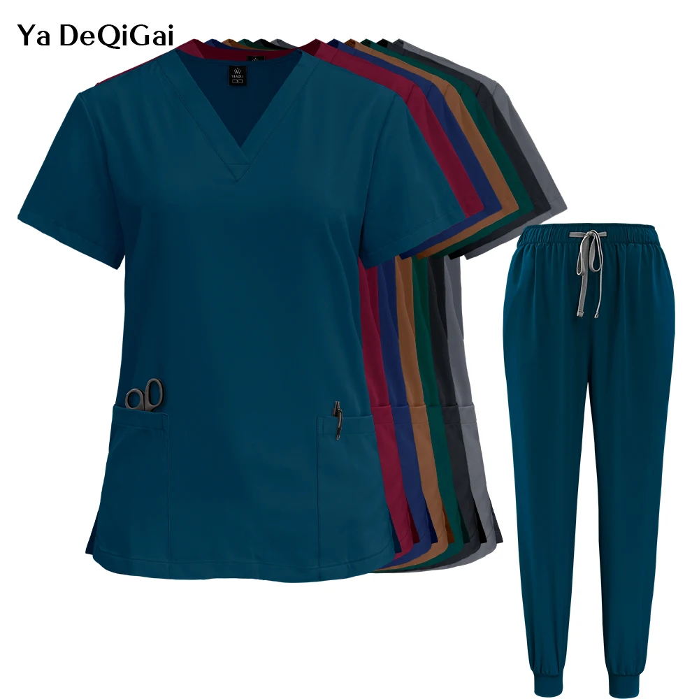 V-neck Tops Elastic Pant Medical Nurse Uniform High Quality Pet Grooming Care Workwear Scrub Set Operating Room Surgical Uniform