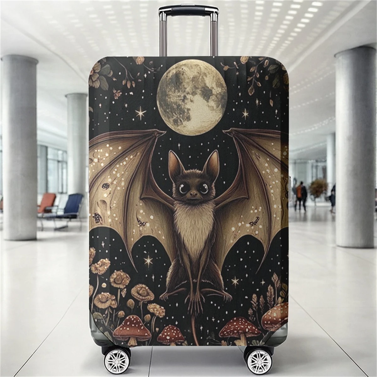 

Защитный чехол для багажа Moonnight Bat Mushroom Flower Pattern, подходит для чехлов для багажа размером 18-32 дюйма, перчаток для ручки багажа, т.д.