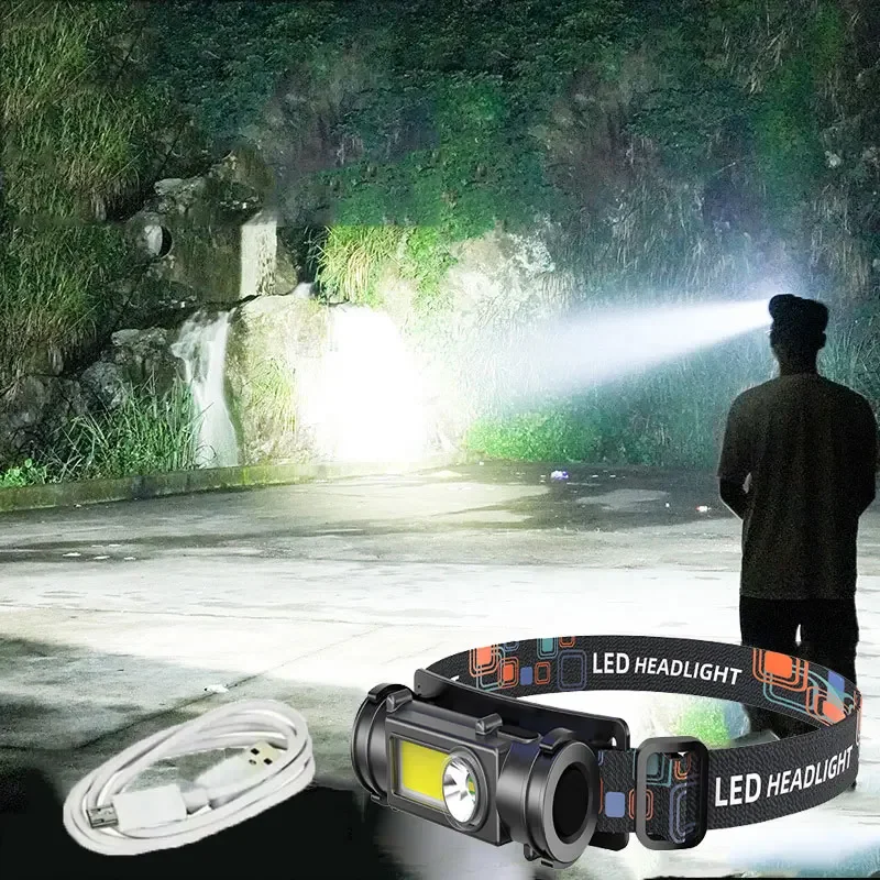 LED Headlight Strong Light 18650 Lithium Battery Head-mounted Flashlight Outdoor Household Rechargeable Night Fishing Headlight