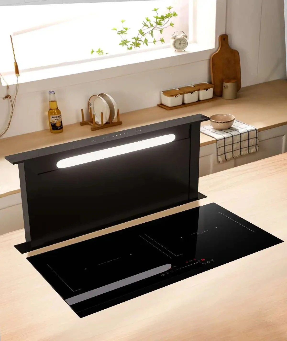 90cm Ultra-Thin Slide-Out Downdraft Range Hood Automatic Lifting Kitchen Ventilated Hood with Slim Installation