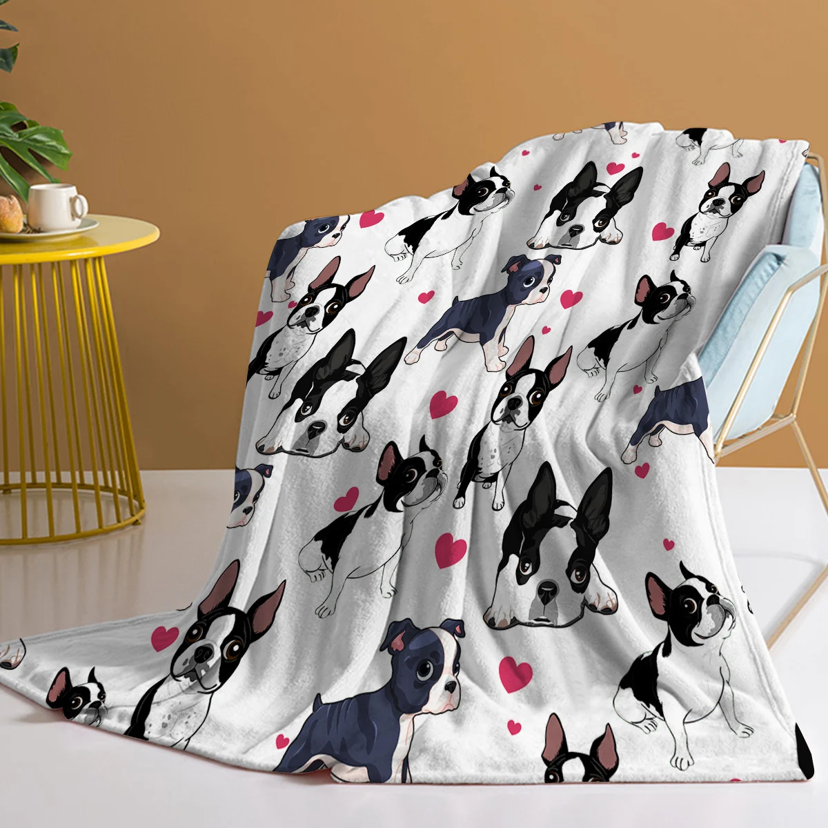 Funny Pug Dog Blanket Cute Pug Dog with Erect Ears Design Flannel Fleece Throw Blanket Soft Blanket for Bed Couch Sofa Chair