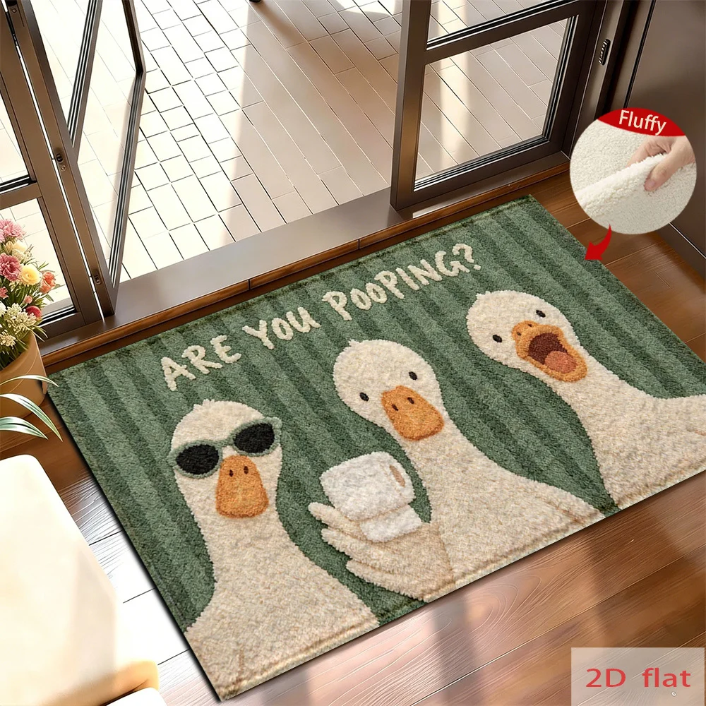 VIKAMA 2D Flat Three Ducks with Toilet Paper Roll Doormat Rug For Bedroom Carpet For Living Room Bathroom Mat Kitchen Rug Home D