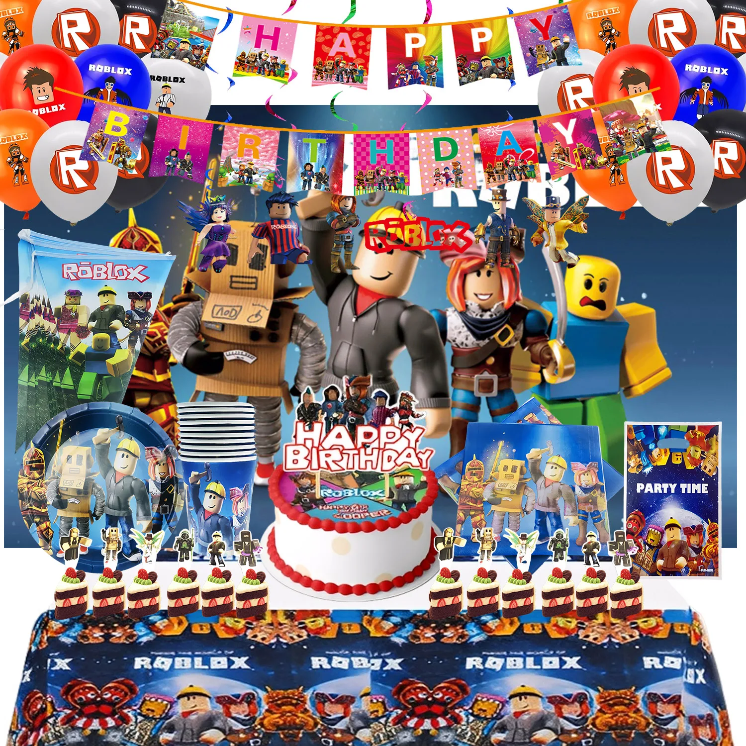 

Roblox Birthday Party Decorations Supplie Roblox Game Celebration Party Balloons Disposable Tableware Cup Plate Baby Shower Toys