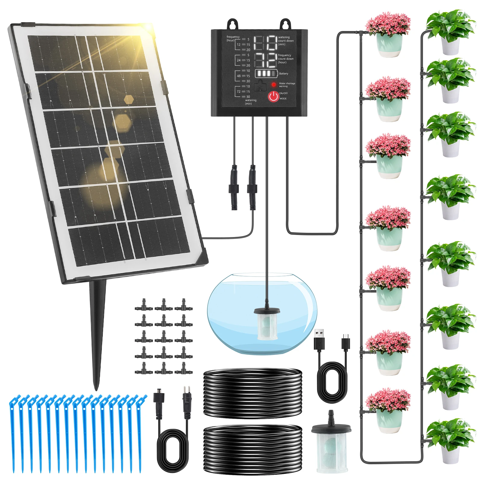 

Solar Drip Irrigation Kit With 15 Drippers Watering System DIY Automatic Watering System For Garden Plant Greenhouse Terrace