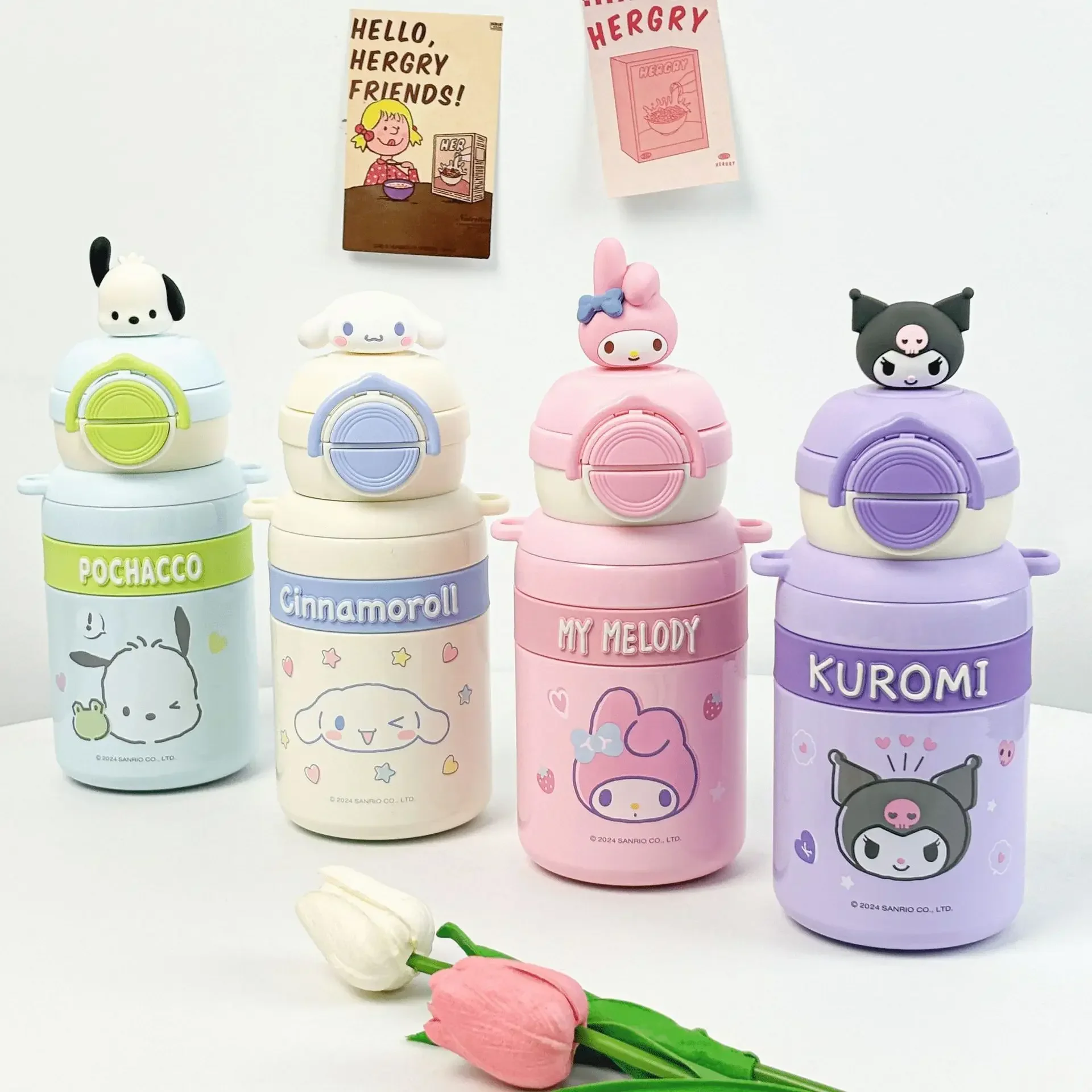 귀여운 이중 뚜껑 스테인레스 스틸 텀블러 이미지