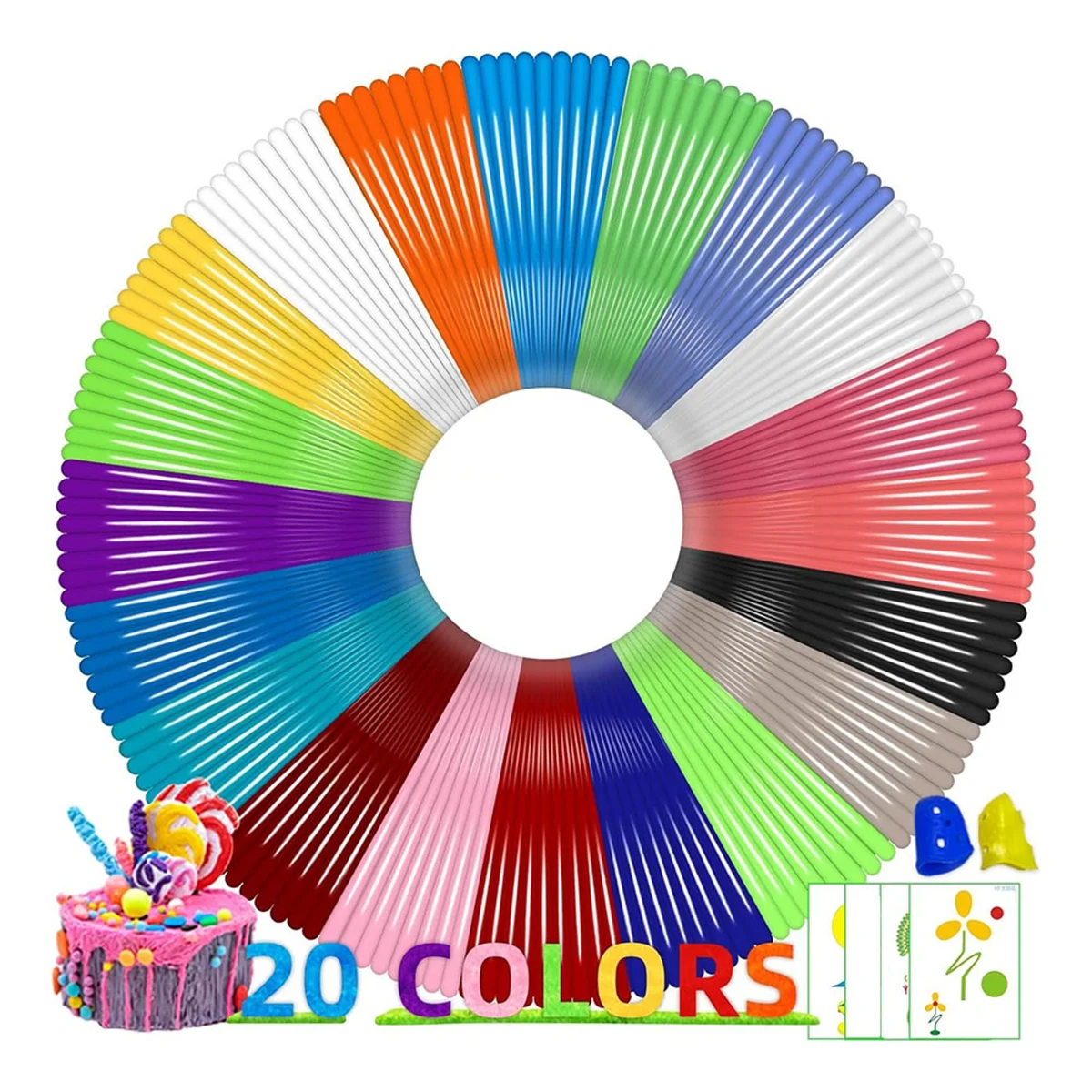 20Colors PLA 3 D Pen Filament Refills,1.75mm 3 D Pen Filament, Each Color 16.4ft,Total 328ft,Compatible MYNT3 D 3 DP Ens