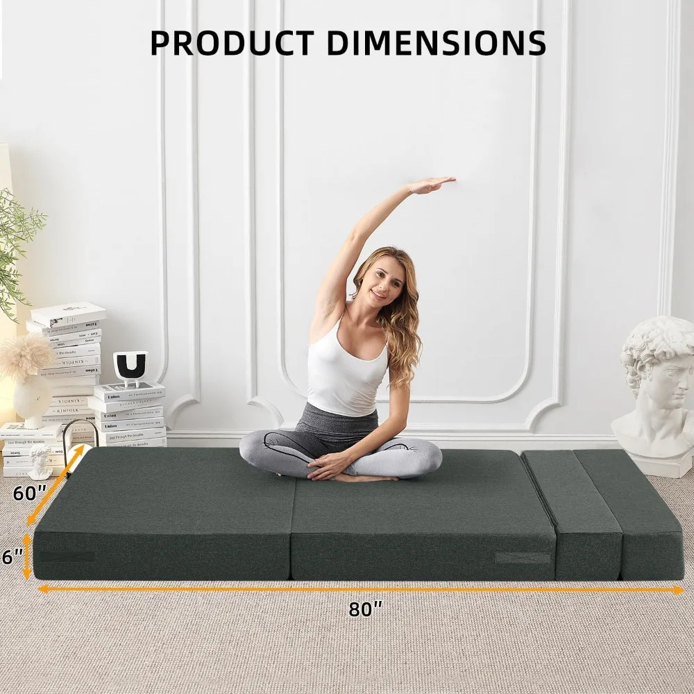 Modern Linen Fabric Floor & Futon Couch, Foldable Mattress for