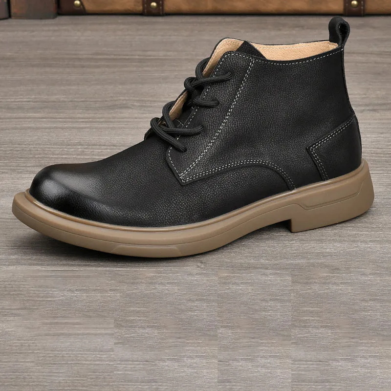 LIHUAMAO Botas de trabajo de cuero de vaca de grado A, botas de motocicleta, botas occidentales, zapatos informales para hombre, calzado para exteriores, botas de senderismo