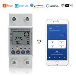 Din Rail Single Phase 63A WIFI Smart Energy Meter Power Consumption Monitor Remote Timing Voice APP Control 220V 50/60Hz