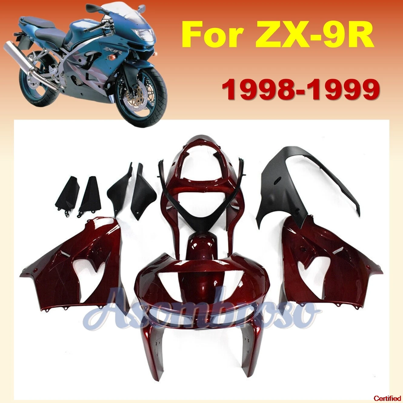 Fairing kit for ZX-9R 1998 1999  98 99 ZX 9R Motorcycle Installing Bodyframe all red