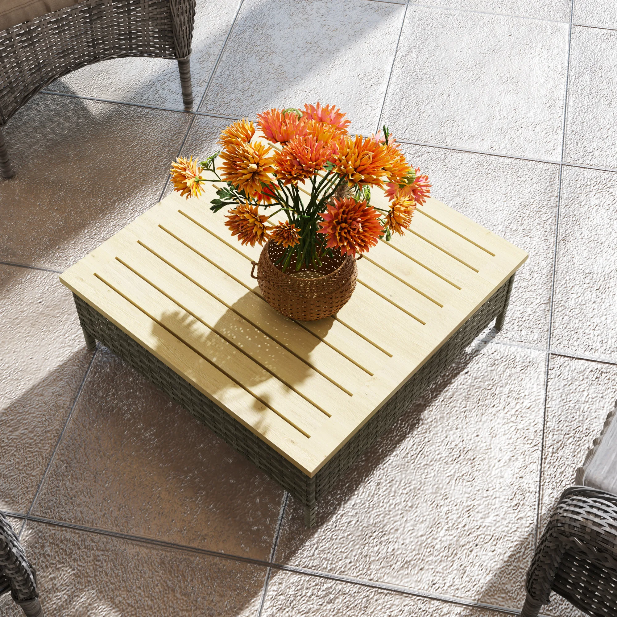 Low-profile Outsunny outdoor side table set up on a compact terrace