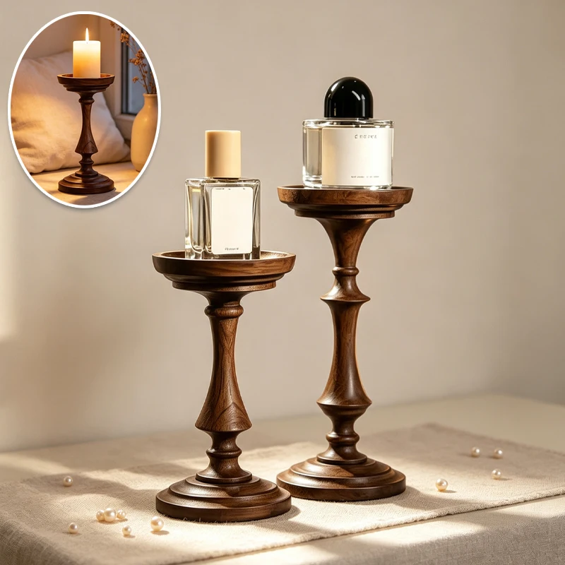 1PC European Retro Wood Candle Holder Stand Multi-size Tabletop Decor Display Rack for Perfume Candle Living Room Cafe Decor