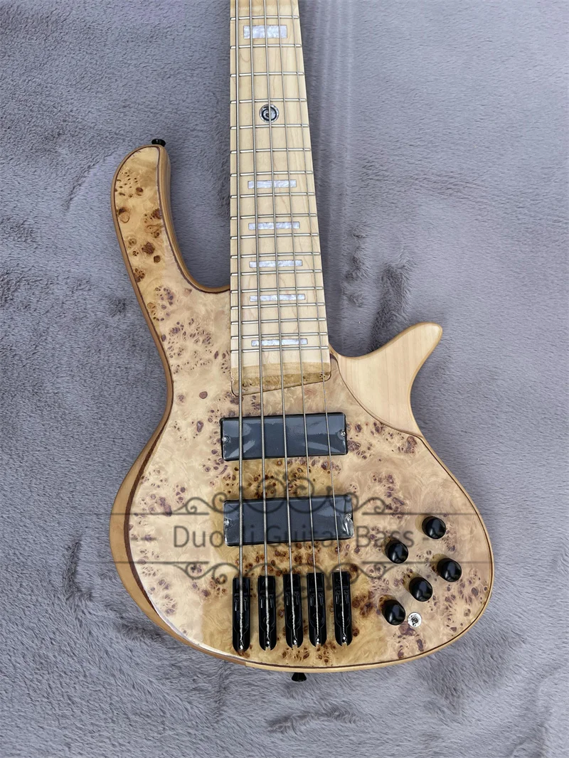 5 Strings Bass Guitar deOl Bass Maple Neck ASH Wood Body Brul Wood Top Black Bridge Active Battery Black Tuners