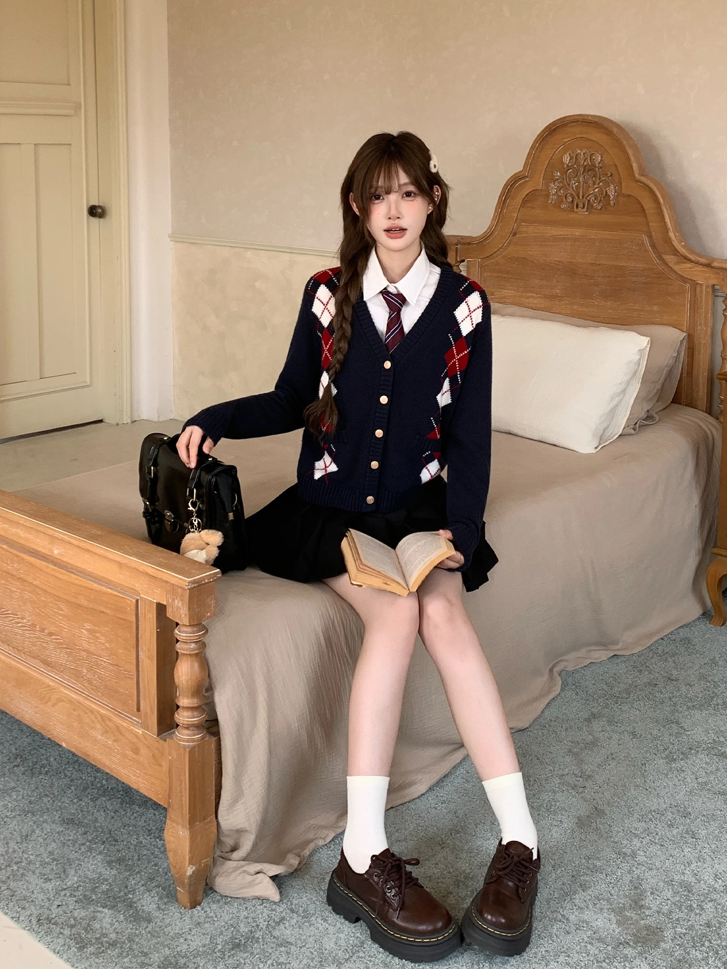 

Tokyo Annual Record JK Autumn Winter k Blue Diamond id College Sle Knitted Cardigan Versatile Sweater Jaet for Women