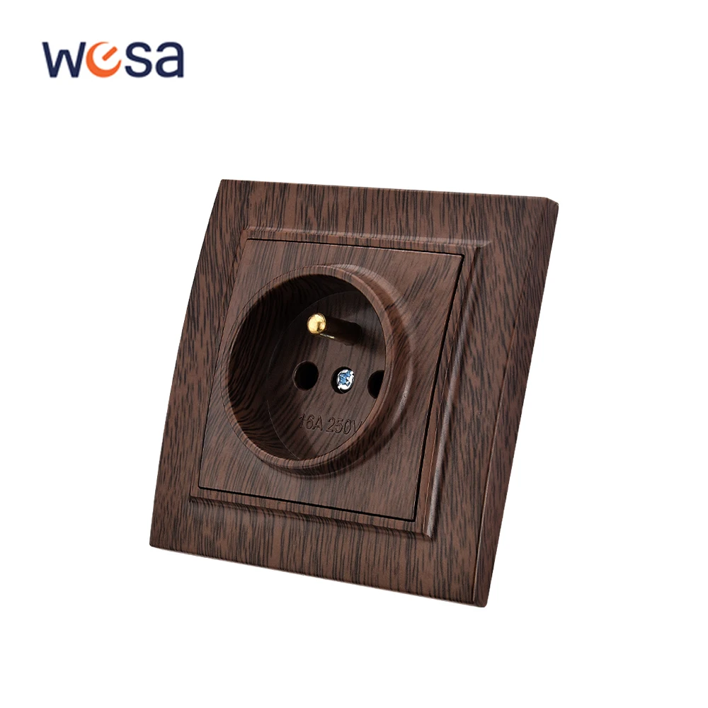 WESA France Wood Spray Paint Wall Embed Socket Plug Power Socket Electrical Outlett With Ground Flame Retardant Plastic Socket