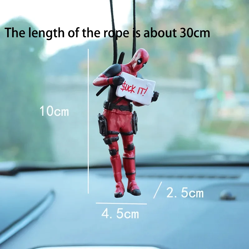 Kawaii deadpool cabide de carro espelho retrovisor pingente acessórios interiores mini modelo brinquedos figuras ação modelo interiordecoration