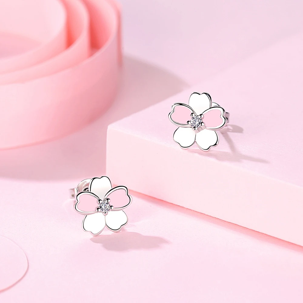 Pure 925 Sterling Silver Women\'s Gift New Fashion Crystal Jewelry Flower Stud Earrings XY0286