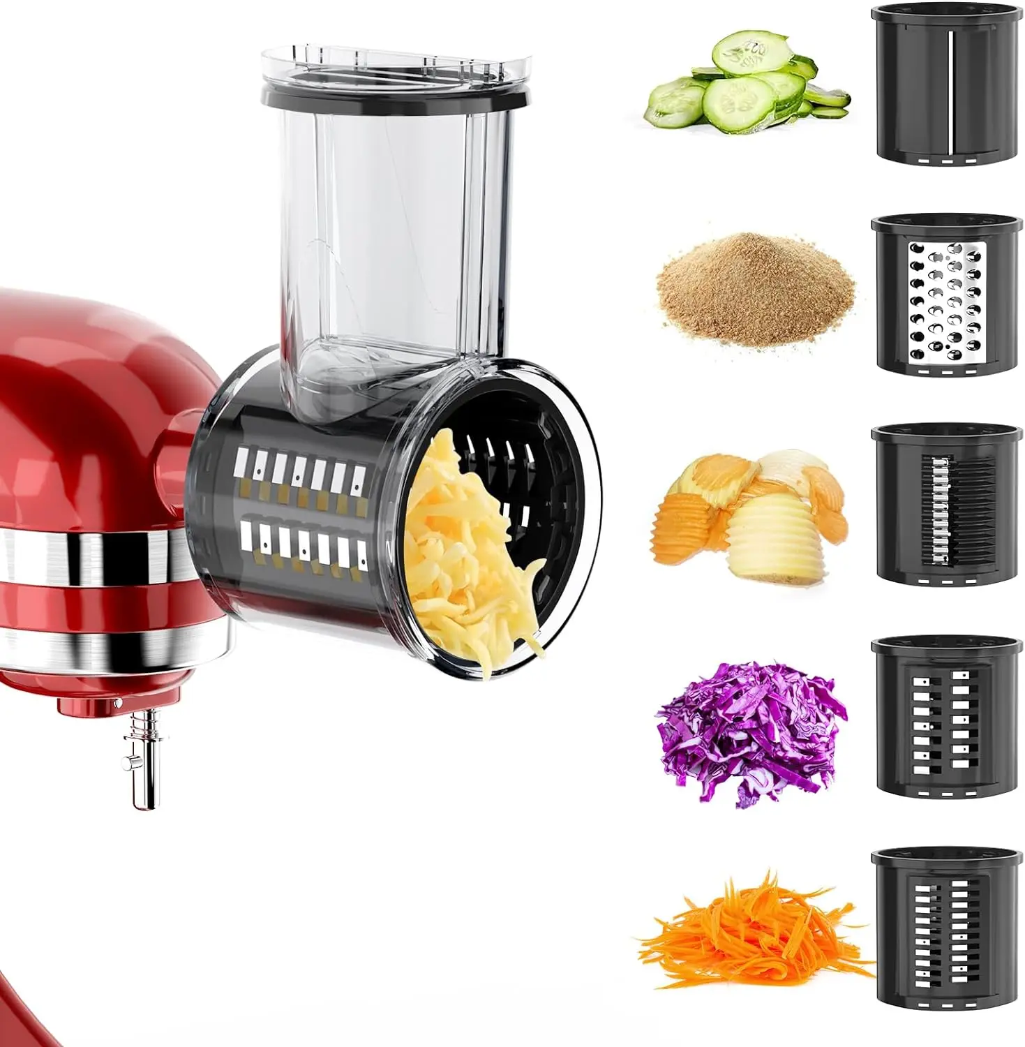 Slicer Shredder Attachments for All KitchenAid Stand Mixers with Detachable 5 Blades,Easy Slide Mat for 3.5-6QT Kitchenaid Mixer
