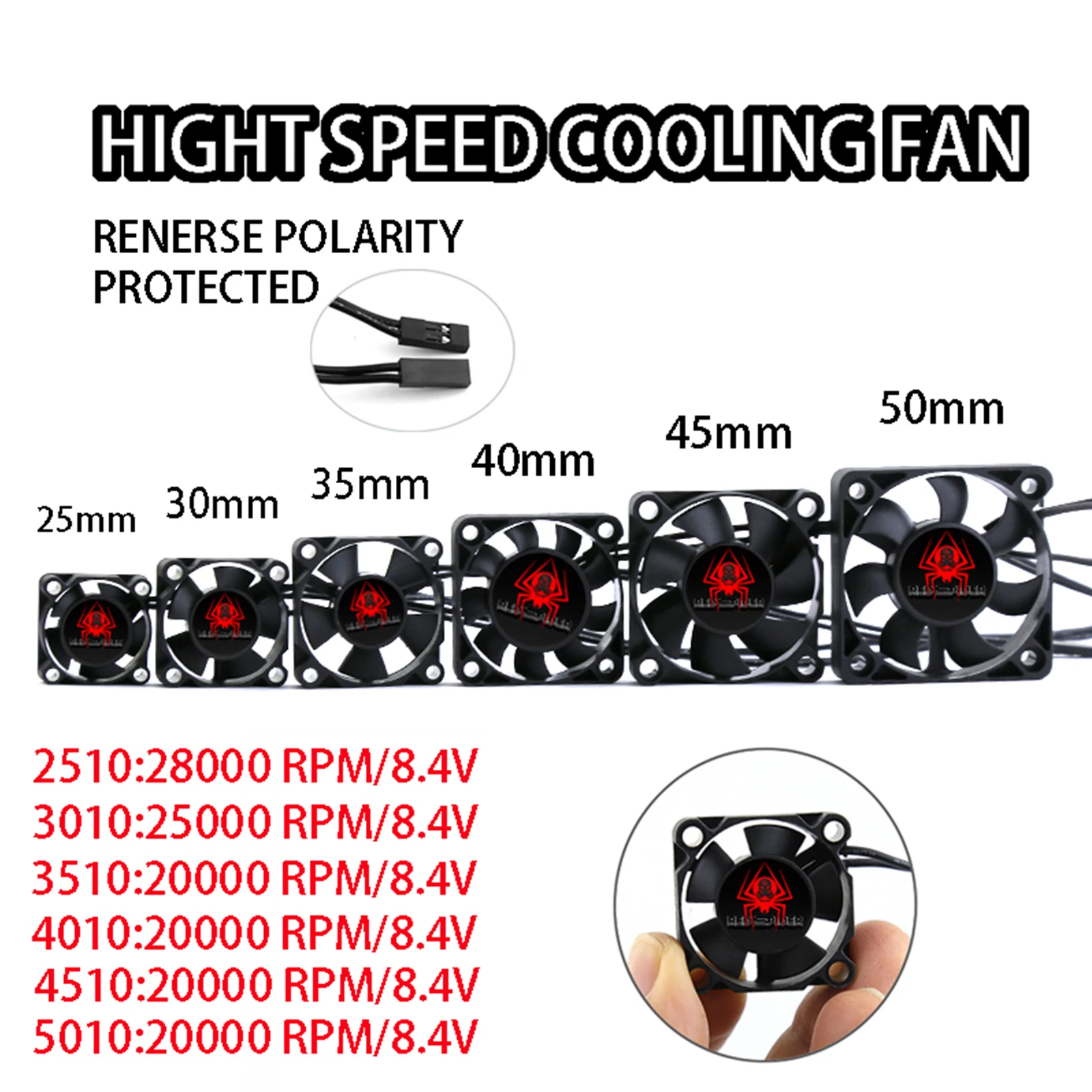 25/30/40/50mm RC Fan 5-12V DC 16380RPM Heat Sink High Wind Rapid Cooling Futaba Plug 30/60/120/150A ESC 36/42mm Motor Car Part