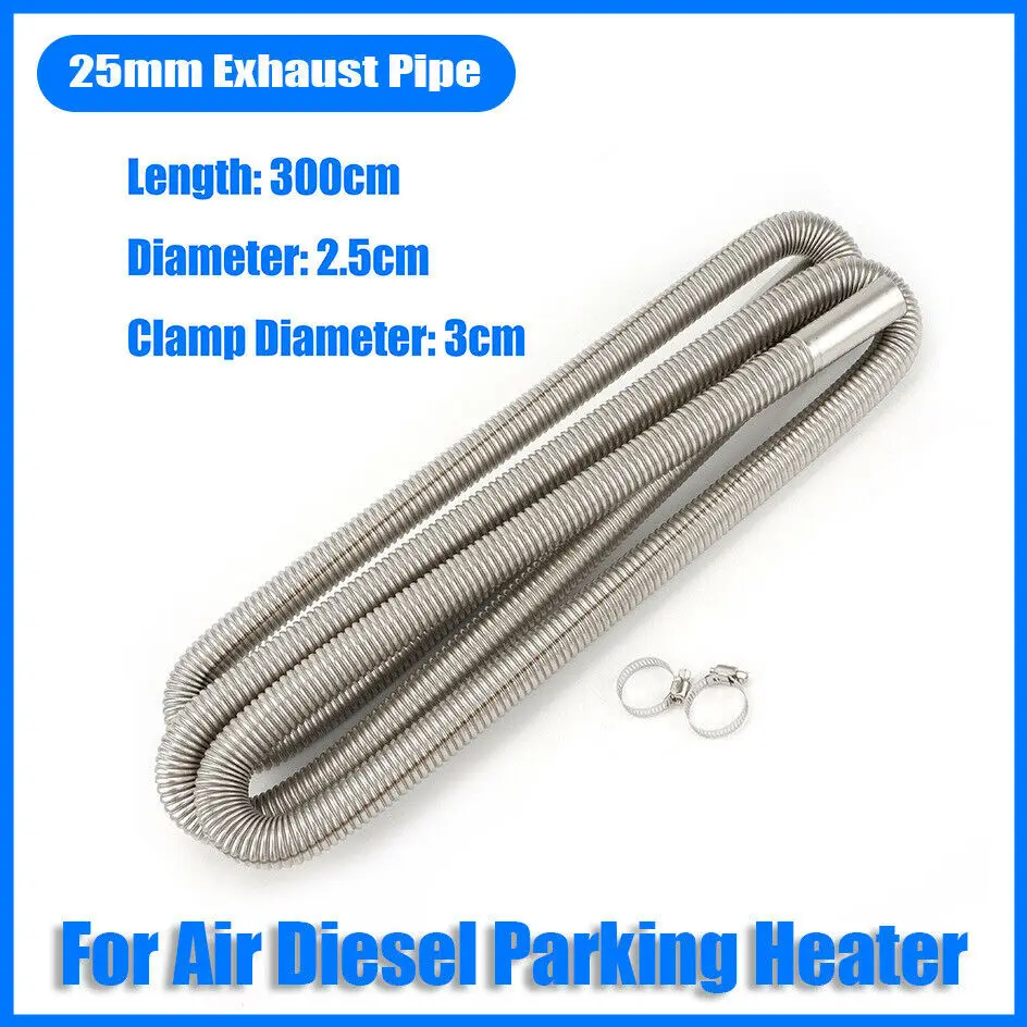 300cm 25mm Air Diesel Parking Heater Stainless Steel Exhaust Pipe Tube Gas Vent Hose Silver Heaters Accessories For Car Truck