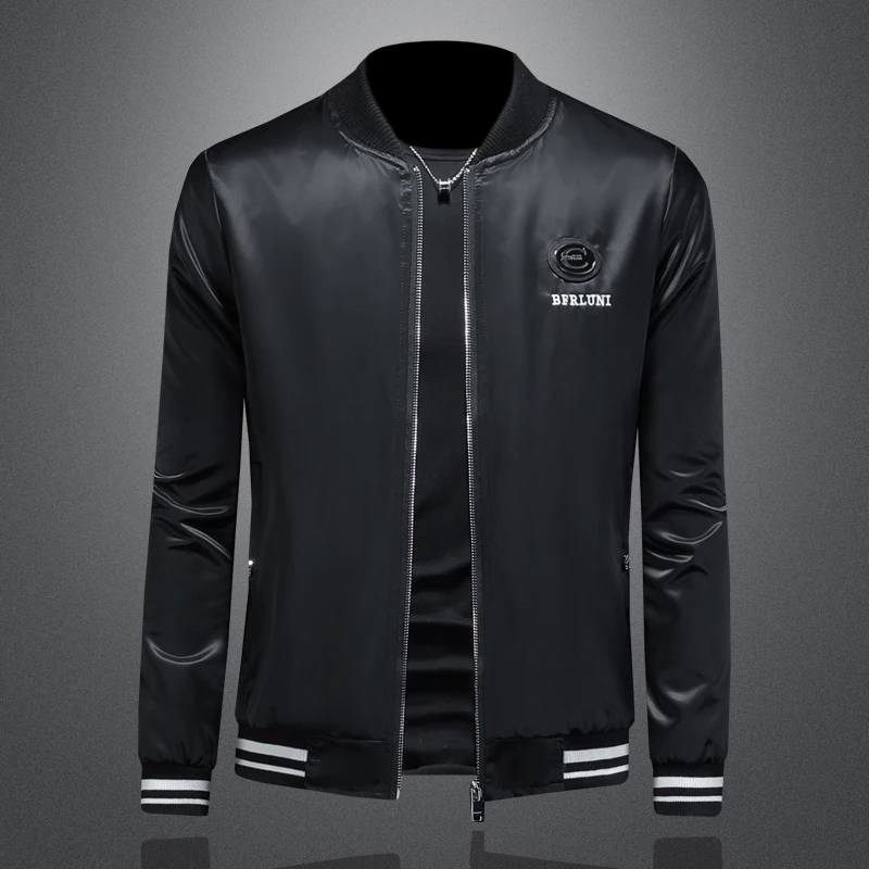 

Мужская повседневная куртка-бомбер с вышивкой, приталенная, из полиэстера, с длинными рукавами, на молнии