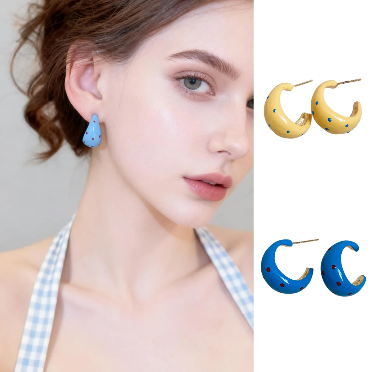 

Cold Enamel Craft Speckled Silver Needle C-Shaped Earrings New Stud Earrings Elegant Ear Jewelry Design-Forward Niche Style