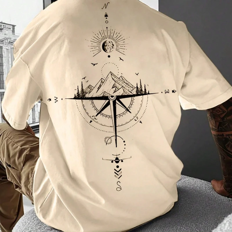 2024 neue Sommer Herren T-Shirt 3D-Kompass gedruckt Kurzarm T-Shirts einfache Mode männliche Kleidung lose übergroße T-Shirt für Männer