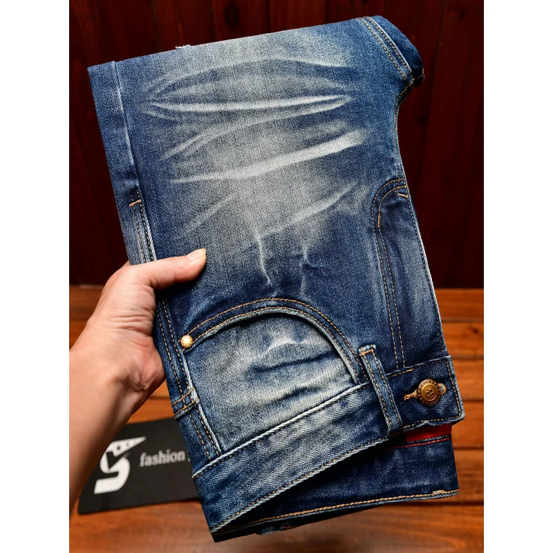 

Мужские рваные джинсы, модные ретро-трендовые облегающие эластичные джинсовые брюки, осенние винтажные длинные брюки в американском уличном стиле