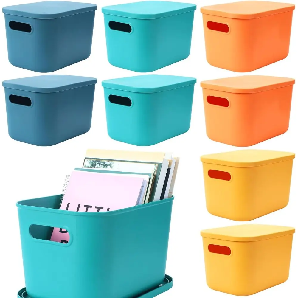 

8 Pieces Colorful Storage Bins with Lid, Plastic Storage Basket Organizing Container Stackable Box with Handle for Shelves Deskt