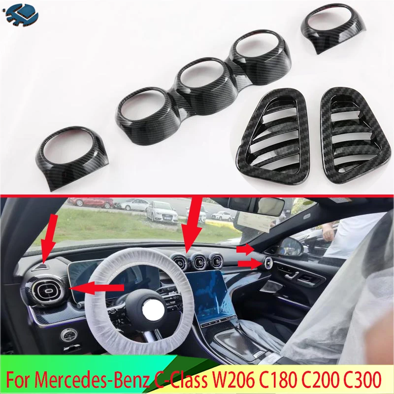 

Для Mercedes-Benz C-Class W206 C180 C200 C300 C350 2022 2023, стиль из углеродного волокна, передняя центральная консоль, держатель для напитков, накладка