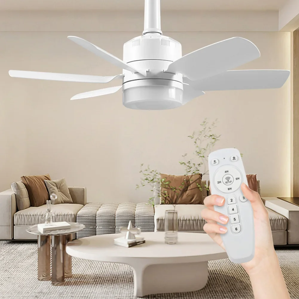 

E26/27 Socket Ceiling Fan with LED Light White Home Fans with Lamp Remote 30W Light Bulb Dimmable Timed for Kitchen Living Room