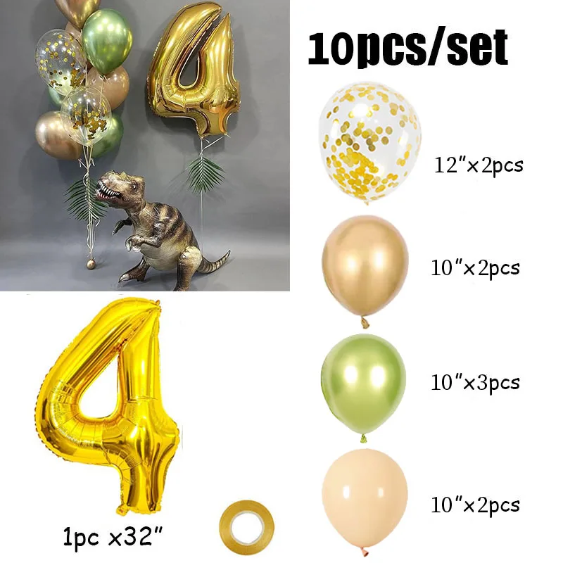 10pcs 32inch Gold Number Foil Balloons Happy Birthday Party Decorations Kids Boy Girl 1 2 3 4 5 6 8 9 Year Old Dinosaur Supplies