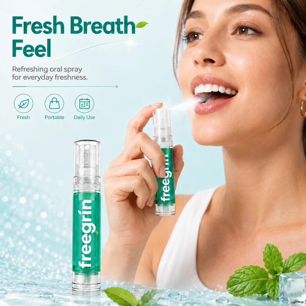 FREEGRIN Mint-flavored Breath Freshener Spray Portable Kissing Mouth Freshener Spray Fresh Breath Anti Bad Breath Oral Spray Hot